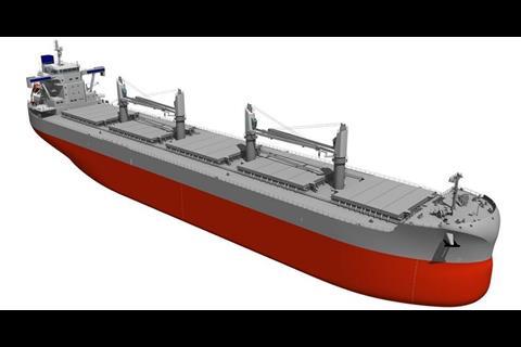 A rendering of the TESS66 AEROLINE design. (credit: Tsuneishi Shipbuilding)